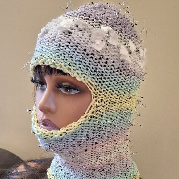 Roman's Scarlet Sail Accessories - Tinsel Riot — Frosted Knit Hood / OOAK Fairycore Mask